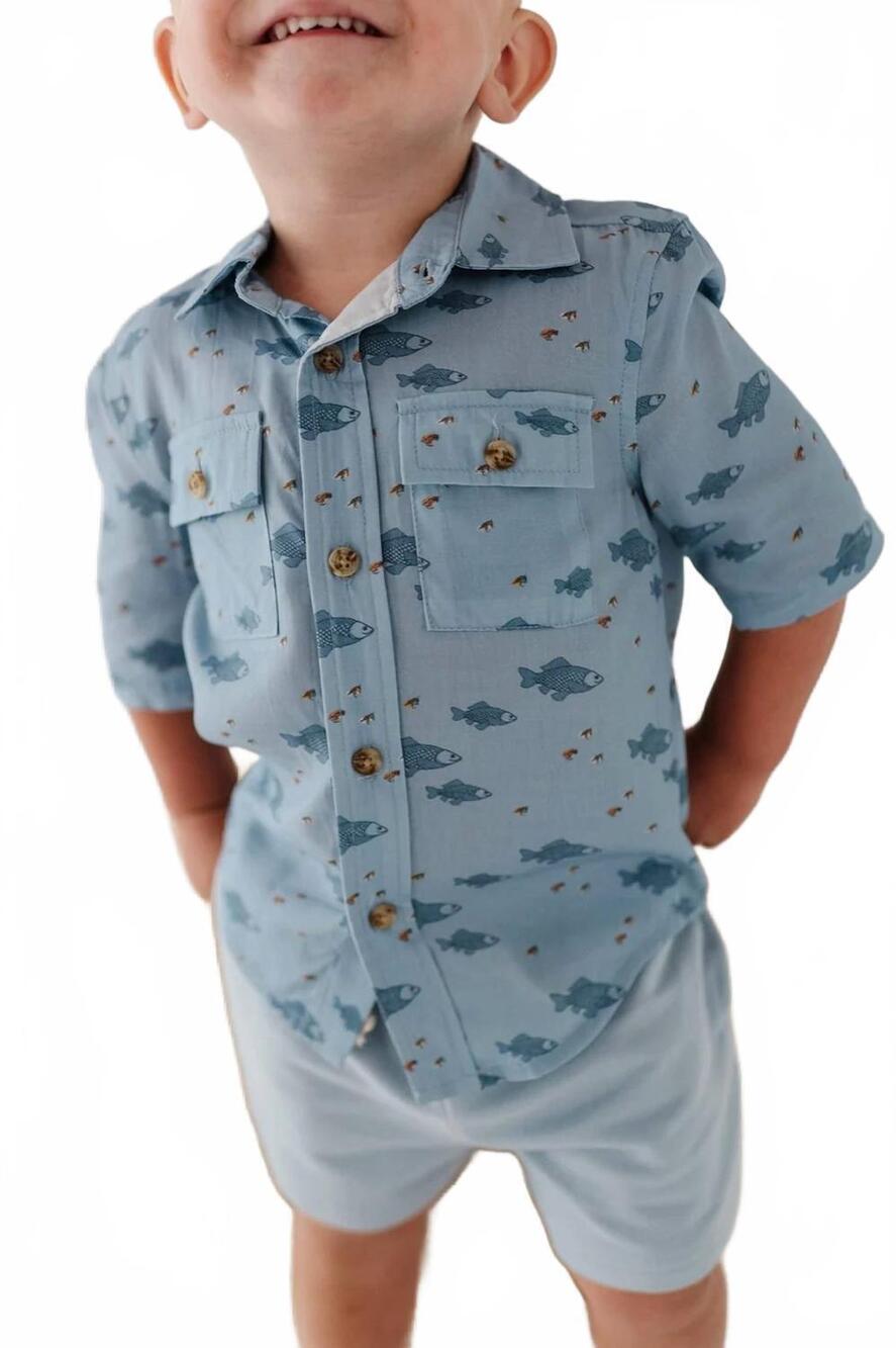 NEW BABYSPROUTS boy's utility shirt in fish